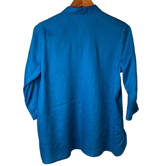 J Jill Love Linen Relaxed Tunic Top 3/4 Sleeve Popover Placket Collared High/Low - Picture 6 of 15